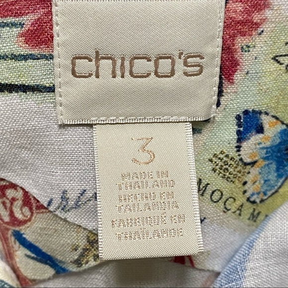 Chicos Shirt Women’s Size XL Stamp travel 100% Linen Non Iron button up Shirt - Picture 7 of 12